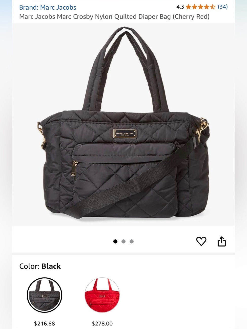 Marc Jacobs Quilted Nylon Diaper Tote Bag